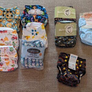 New Cloth Diaper Lot: 10 Diapers + Inserts - Smart Bottoms, Imagine, Nicki's...